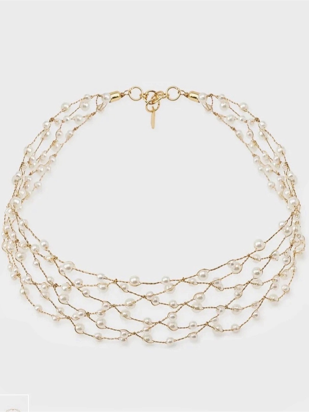 Pearl Multi-Strand Necklace in White & Gold Like New